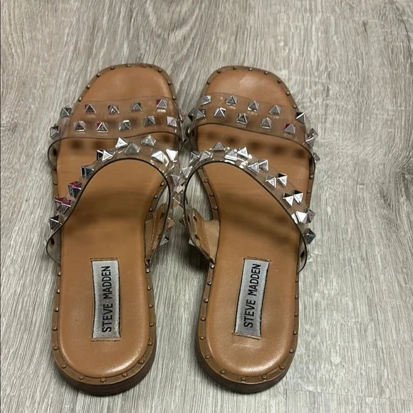 Steve Madden Clear and Tan Studded Sandals - Picture 3 of 3
